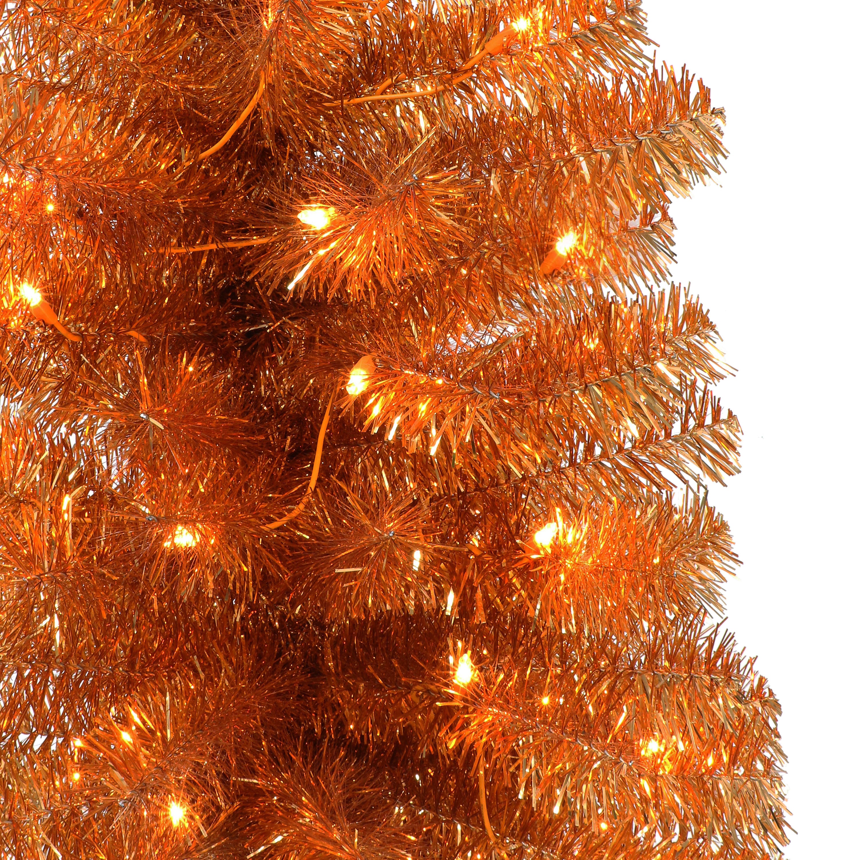 4.5ft Pre-lit Orange Tinsel Tree